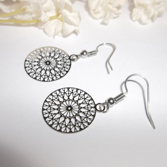 Dark Silver Circle Earrings Fashion Jewelry Dangle Drop Minimalist Style 6823 - Picture 4 of 8